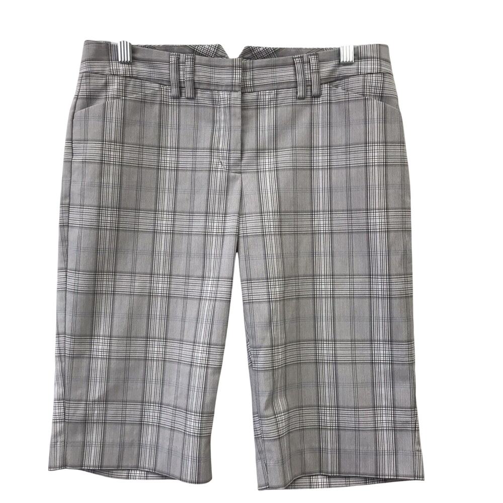 Express Design Studio Shorts Womens 4 Editor PlaidGray Black White